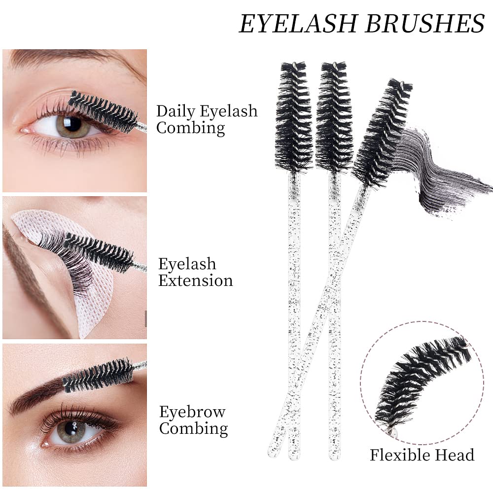 300PCS Disposable Mascara Wands Spoolie Brush Crystal Eyebrow Brushes Eyelash Extension Applicator