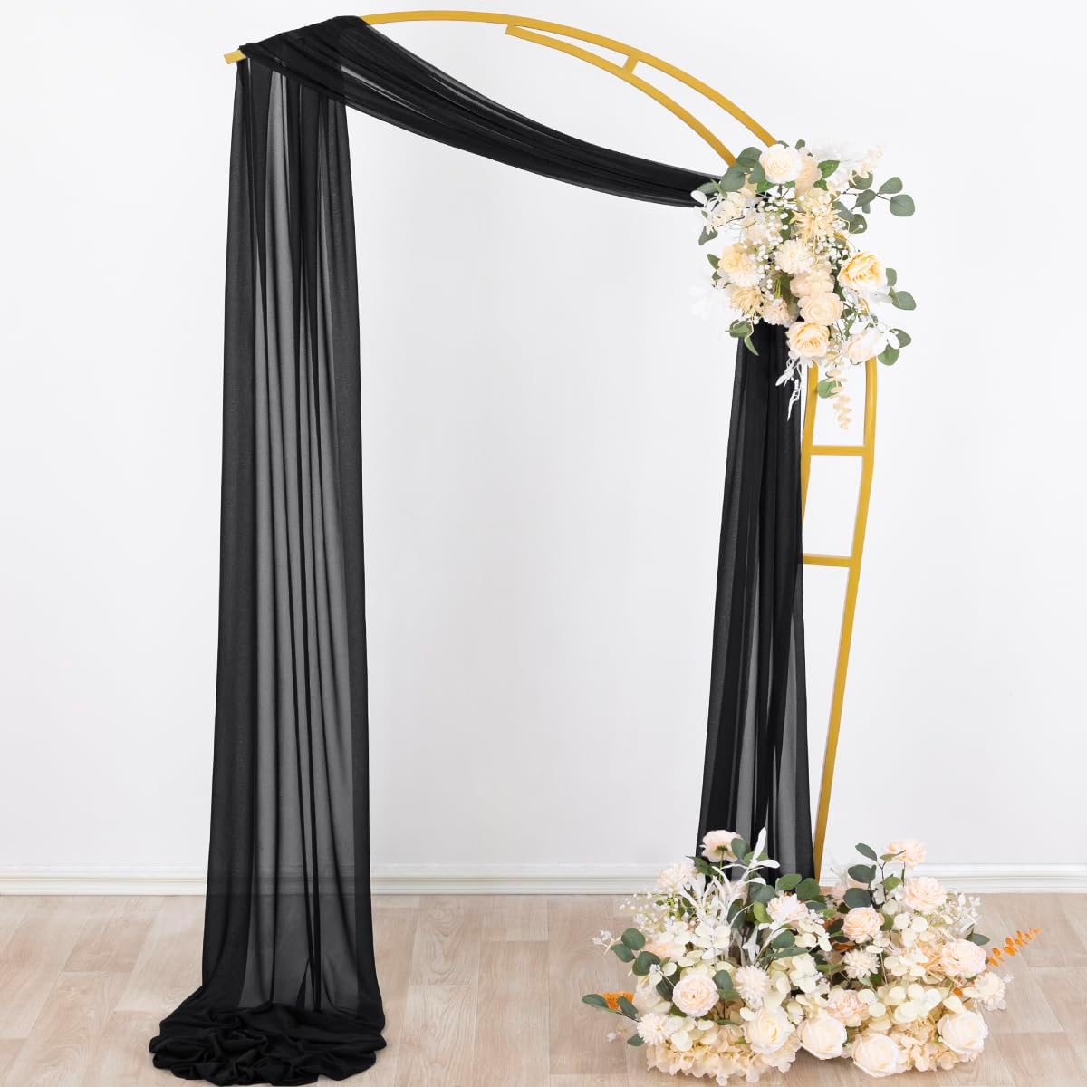 Socomi Black Sheer Gothic Wedding Draping Fabric 29" x 20Ft 4 Panel Outdoor Curtain Arch Drapes