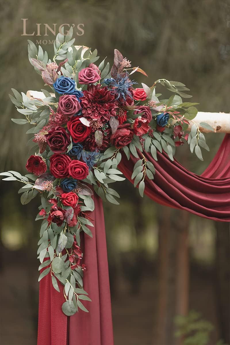 Ling's Moment Burgundy Artificial Wedding Arch Flowers Kit Pack of 4, 2pcs Hanging Flower