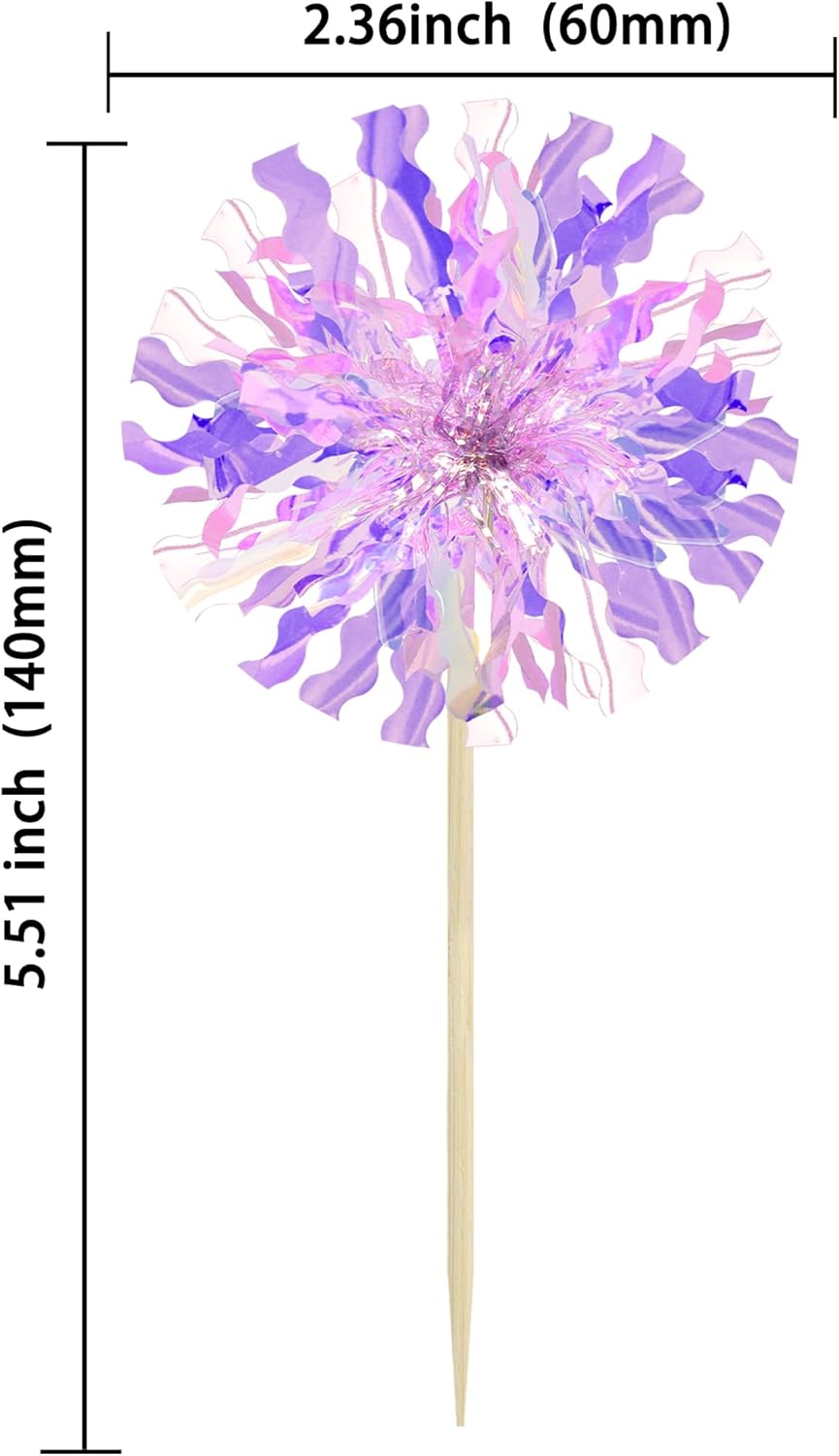 Ephlyn 30Pcs Foil Firework Cupcake Toppers Sparkle Tinsel Cupcake Picks Happy Birthday Cake