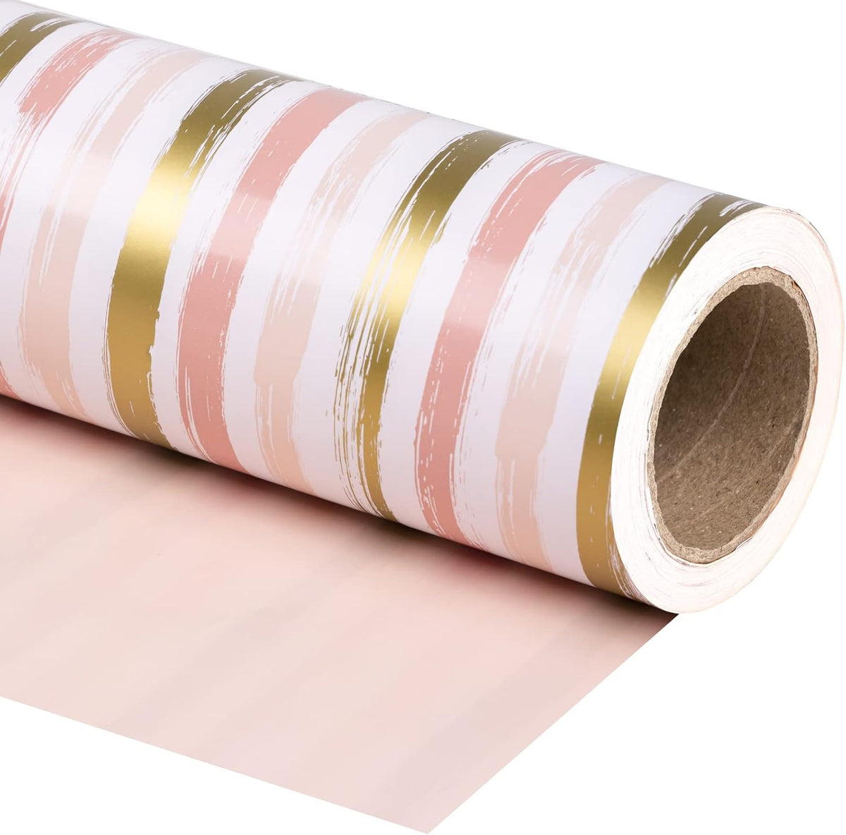 WRAPAHOLIC Reversible Pink Wrapping Paper - Mini Roll - 17 Inch X 33 Feet - Pink Gold Lines and