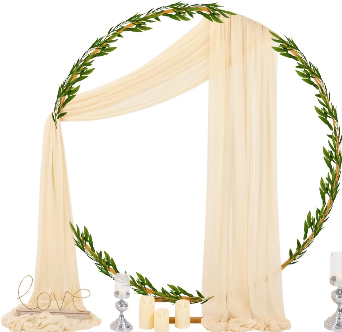 Socomi Champagne Sheer Wedding Arch Draping Fabric 29" x 20Ft 2 Panels Outdoor Curtain Drapes Extra