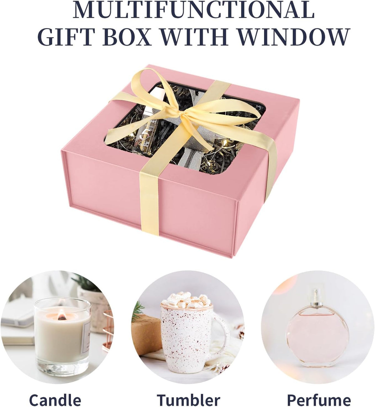 TIACABO Pink Gift Box with Window,7.5"x7.5"x3.1" Bridesmaid Boxe for Gifts Giving,Birthday Gift