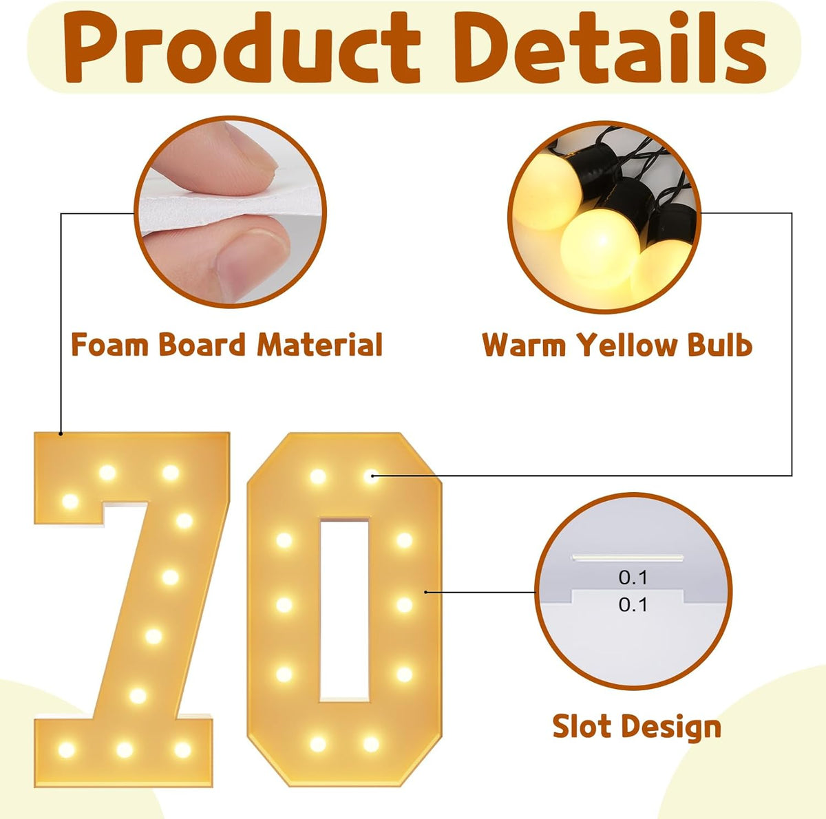 imprsv 4FT Light Up Numbers, Marquee Numbers 70th Birthday Decorations for Women Men, Large Light