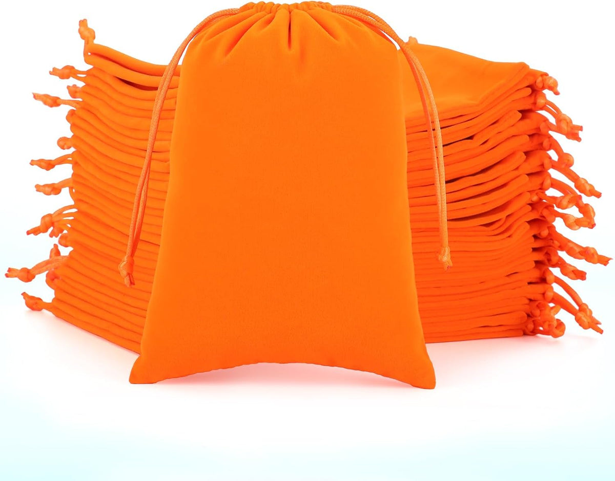 Velvet Drawstring Jewelry Bag, 50Pcs Orange Dice Bag, 5x7, Or Wrapping Halloween Party Favors
