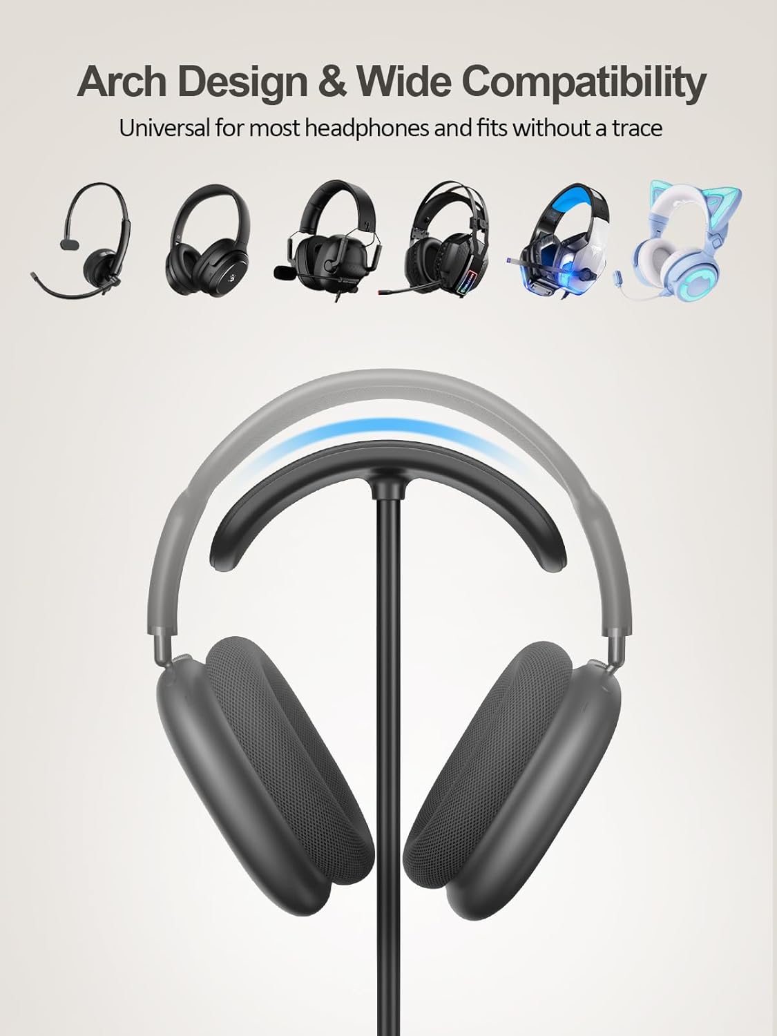 TopMade 5 in 1 Headphone Stand for Desk with Wireless Charger & USB Charging for