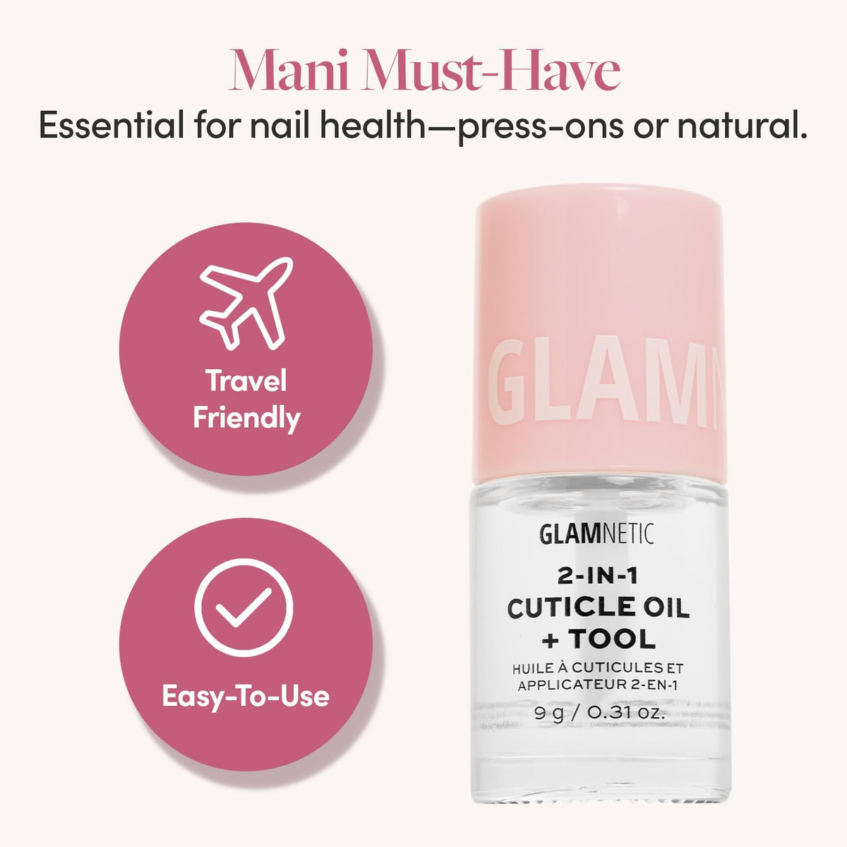 Glamnetic 2-in-1 Cuticle Oil | Nourishing Cuticle Serum & Cuticle Pusher For Healthy Nails |