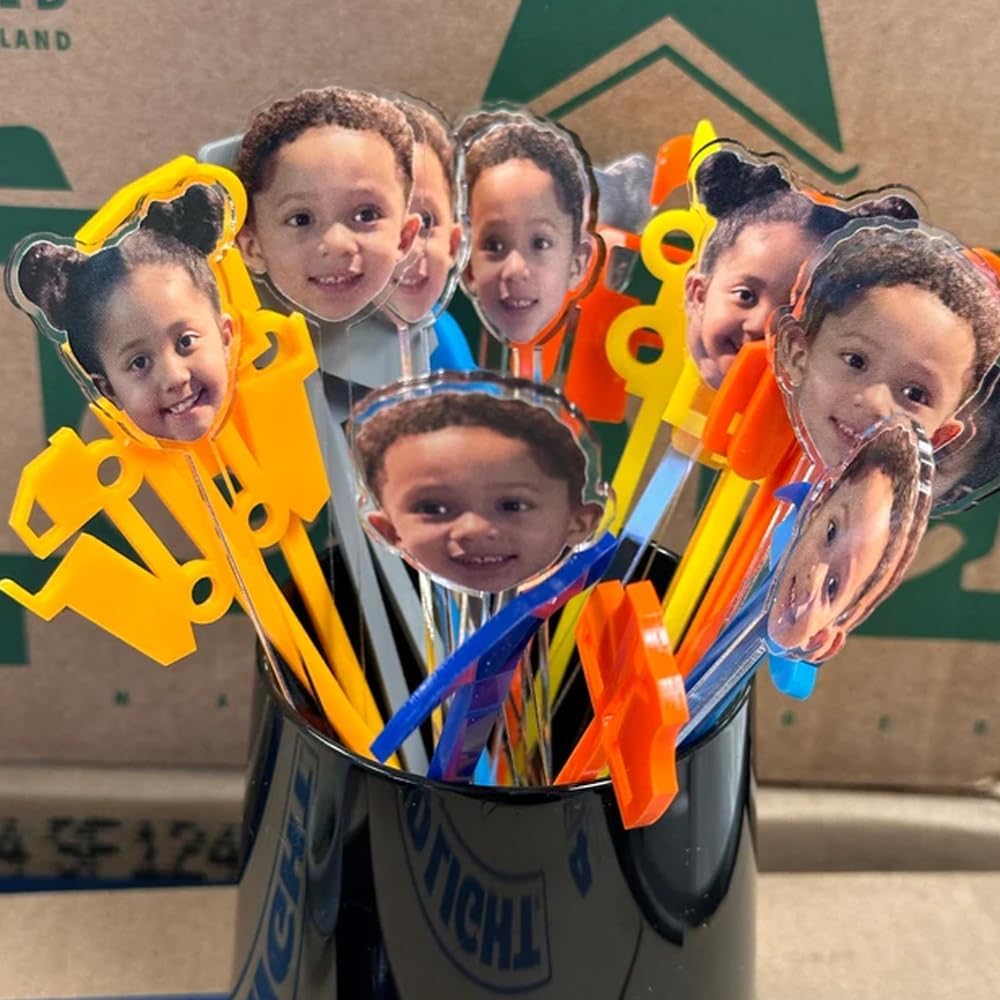 Personalized Pack 50pcs Printed Face Stir Sticks, Dog/Cat/Face/Logo Acrylic Drink Stirrers, Custom