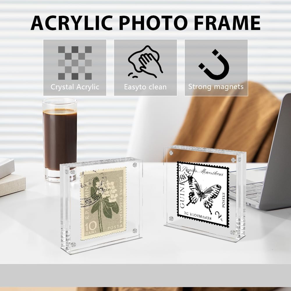 4 Pack Square Acrylic Picture Frames 4x4 Clear Photo Frame Business Card Frame Magnetic Picture