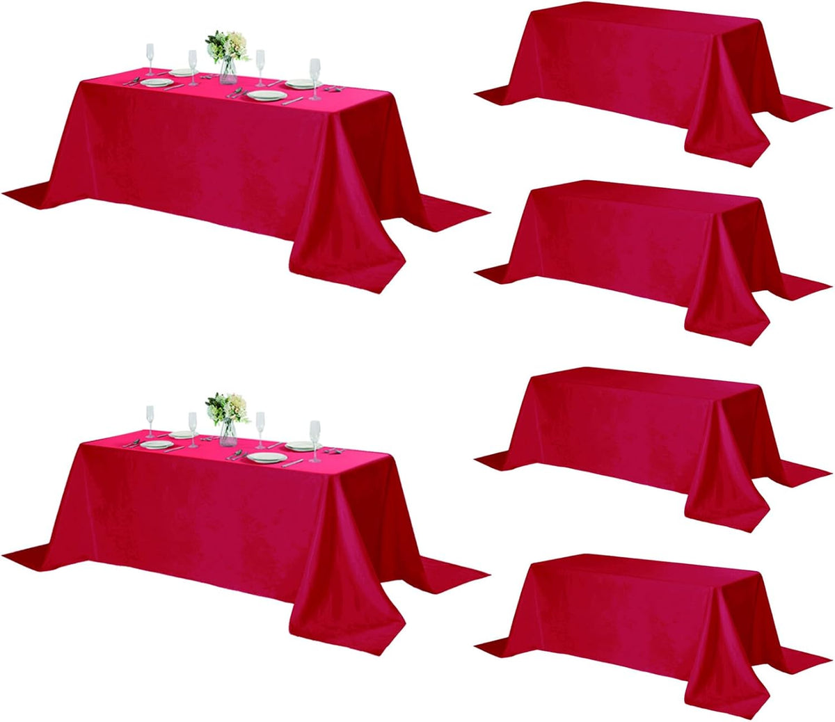 Fokitut 6 Pack Rectangle Tablecloth, 90x132 Inch, Stain Resistant and Wrinkle Polyester Table