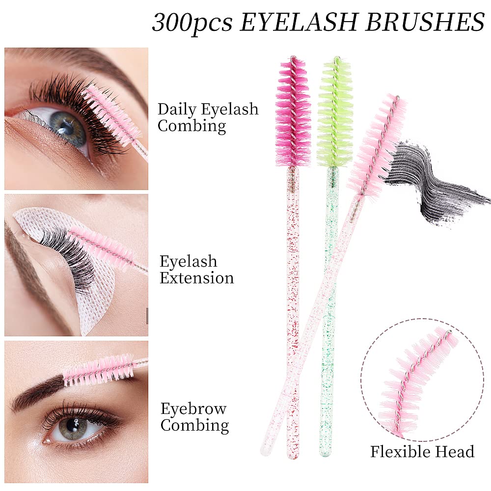 300PCS Disposable Mascara Wands Spoolie Brush Crystal Eyebrow Brushes Eyelash Extension Applicator