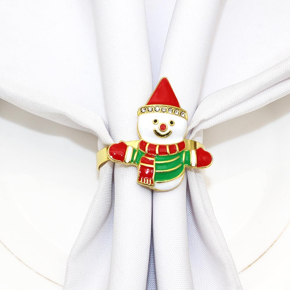 Snowman Napkin Rings Set of 6, Christmas Party Napkin Holder Buckles, Thanksgiving Xmas Napkin