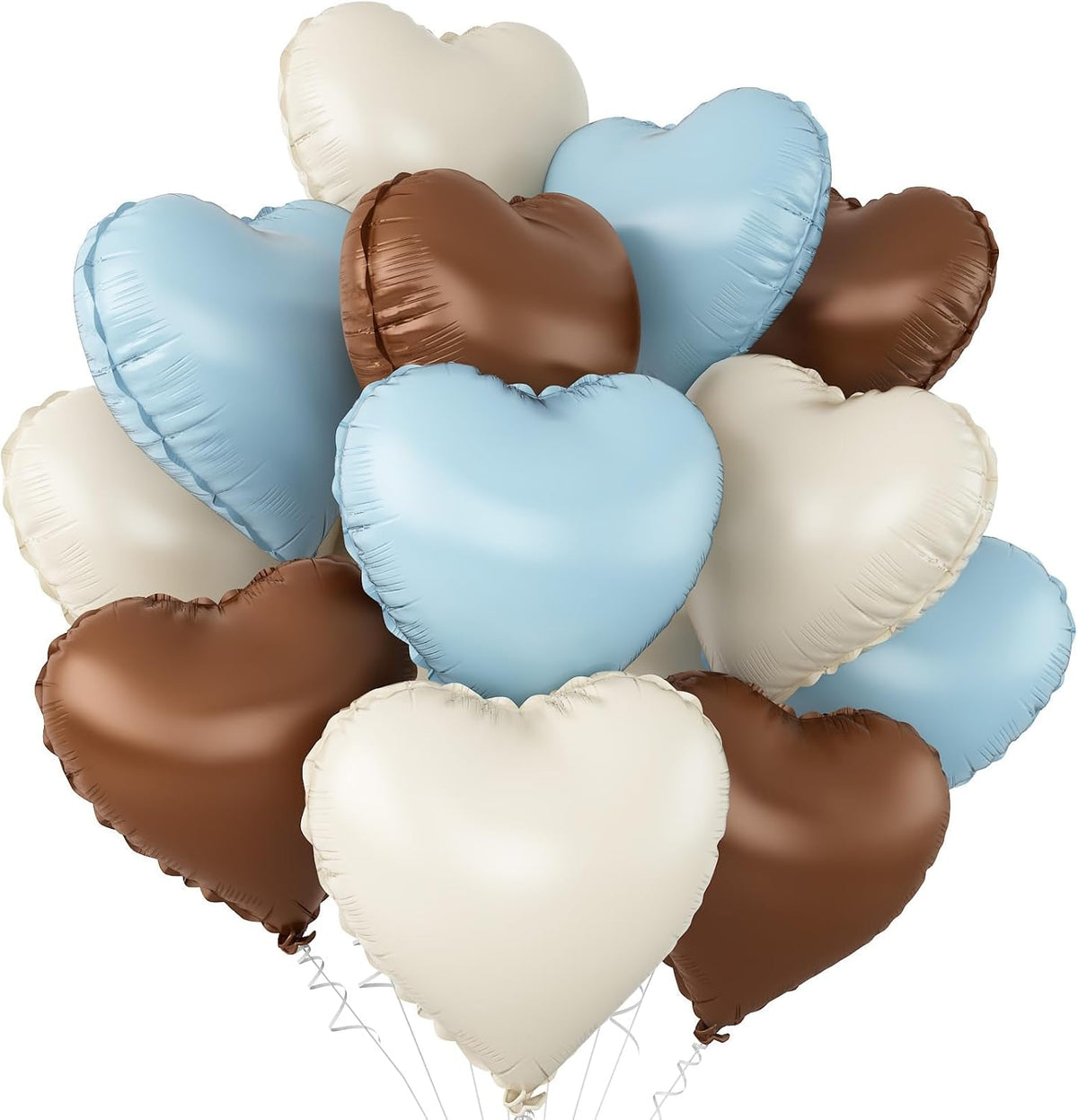 Blue Brown Heart Balloons,12Pcs 18Inch Baby Blue Coffee Brown Heart Shaped Foil Helium Polyester