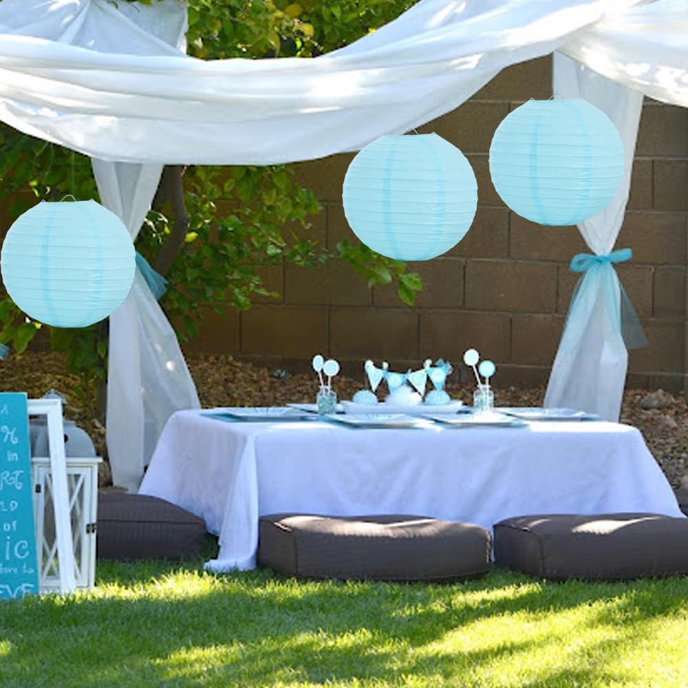 BEISHIDA 12-Inch Light Blue Round Paper Lanterns Decorative Hanging Asia Chinese Japanese Paper