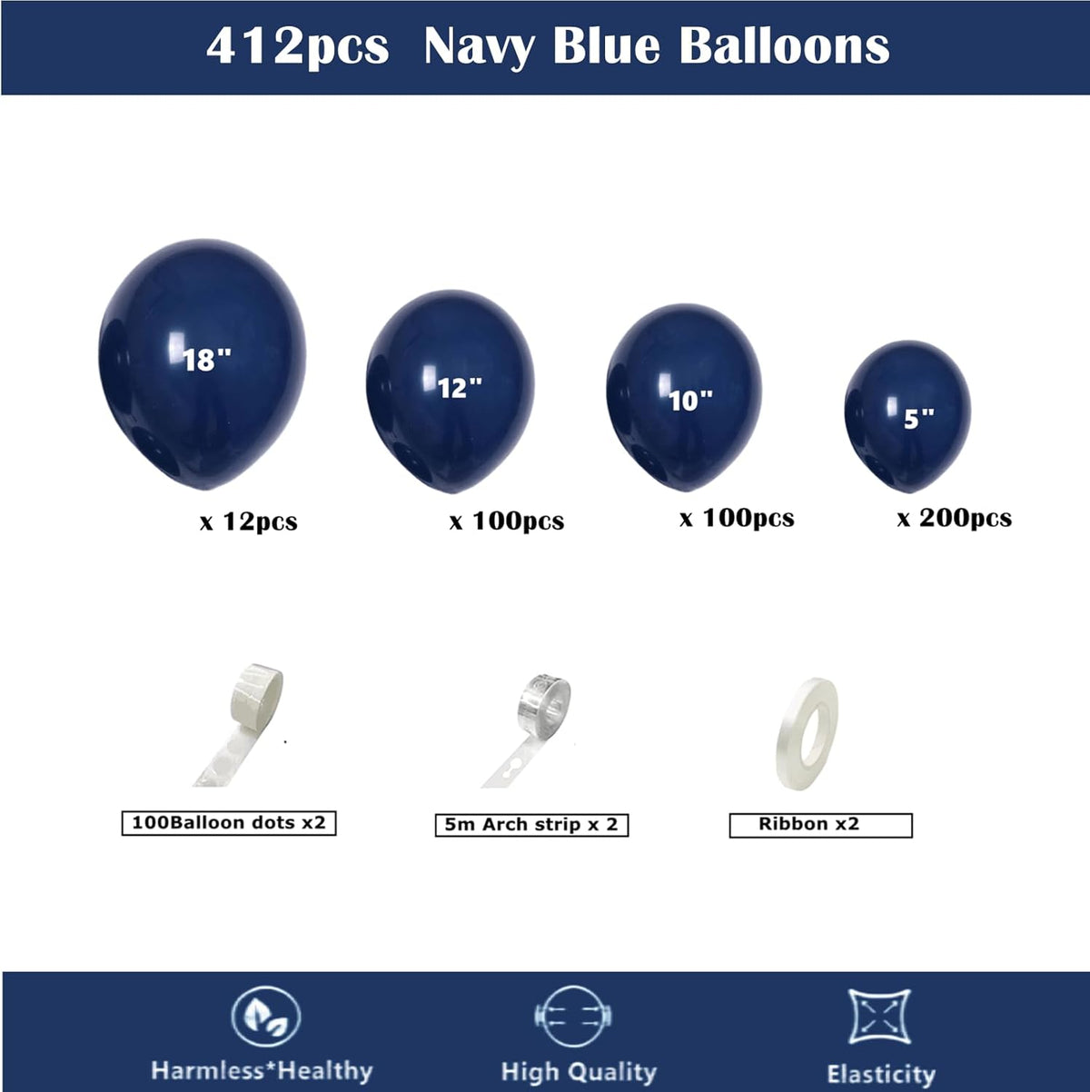412pcs Navy Blue Balloons Garland Arch Kit 18 12 10 5 Inch Different Sizes Latex Balloons for