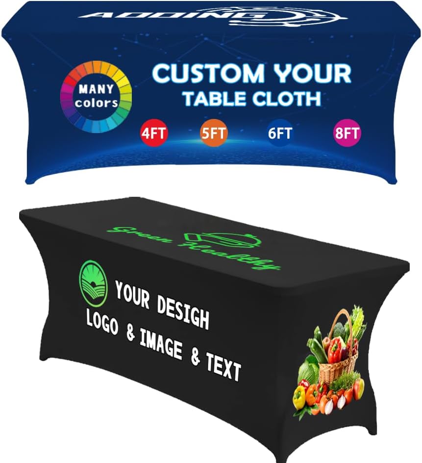 Custom Table Cloth with Business Logo 4FT 5FT 6 FT 8 FT Spandex Customized Table Cover Stretch for
