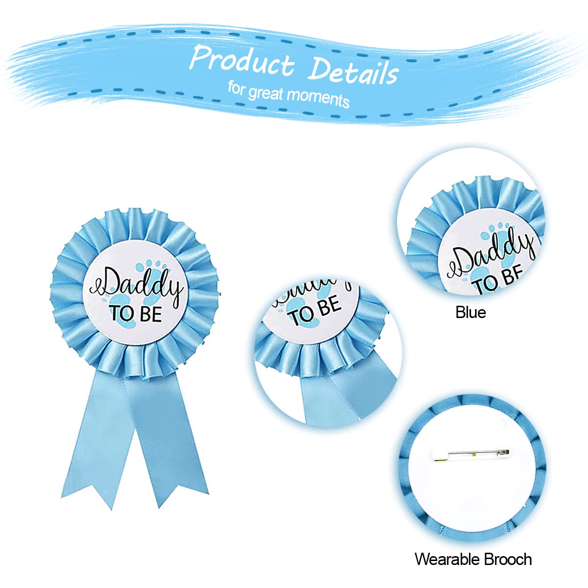 HUKONHEP 2 Packs Blue Baby Shower Sash, Mommy to Be Sash and Daddy to Be Badge, Baby Shower