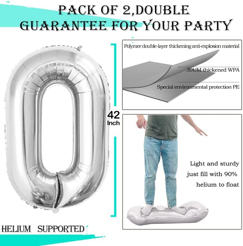 GOER Silver Foil Balloons Number 0,Huge Number Balloons for 10th 20th 30th 40th 50th 60th 70th 80th