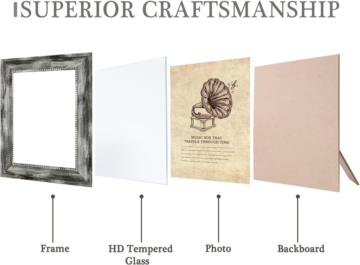 5x5 Picture Frame with Real Glass, 4 set Ornate Vintage Picture Frames for Wall or Tabletop