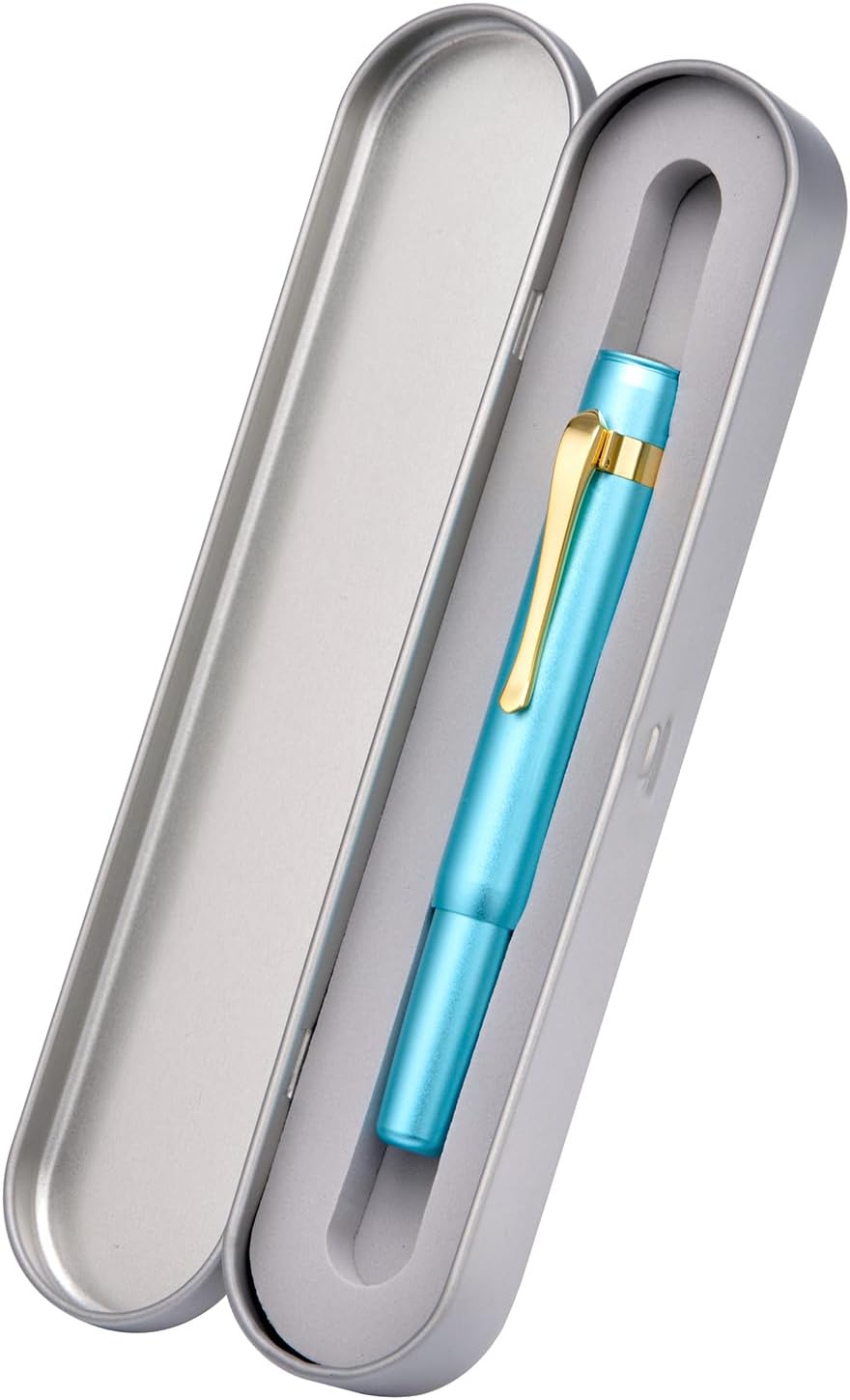 HONG DIAN M2 Black Forest Mini Fountain Pen, Fine Soft Nib & Sleek Shape Aluminium Short Pocket