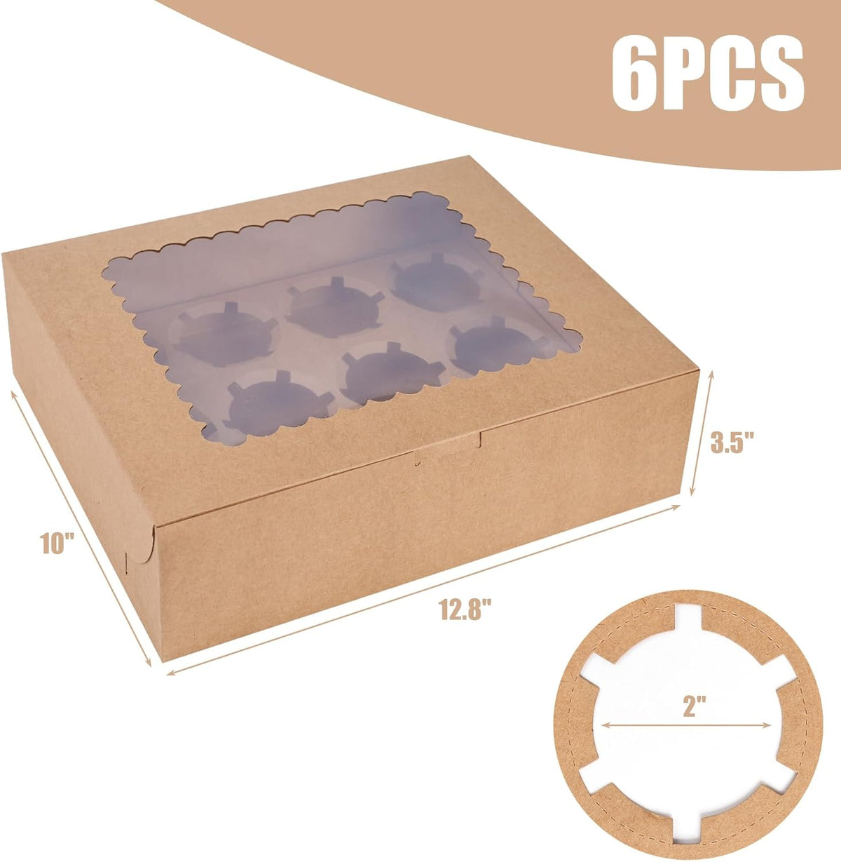 VGOODALL 6PCS Kraft Cupcake Containers, 12 Count with Window Boxes Holding 72 Pastry Box for