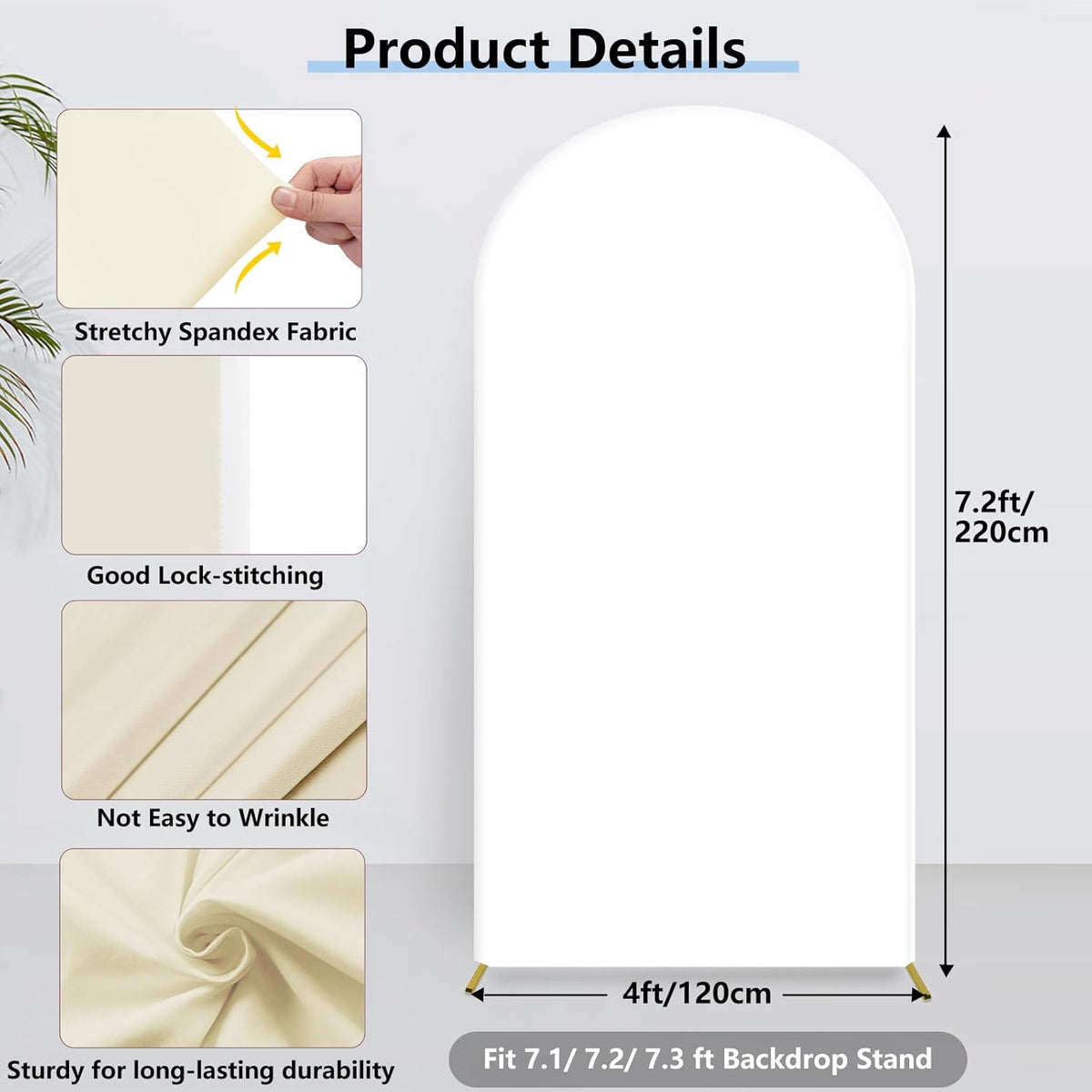 Hemmotop 7.2 ft Arch Backdrop Cover (One Piece Double Color), White and Light Beige Spandex Arch