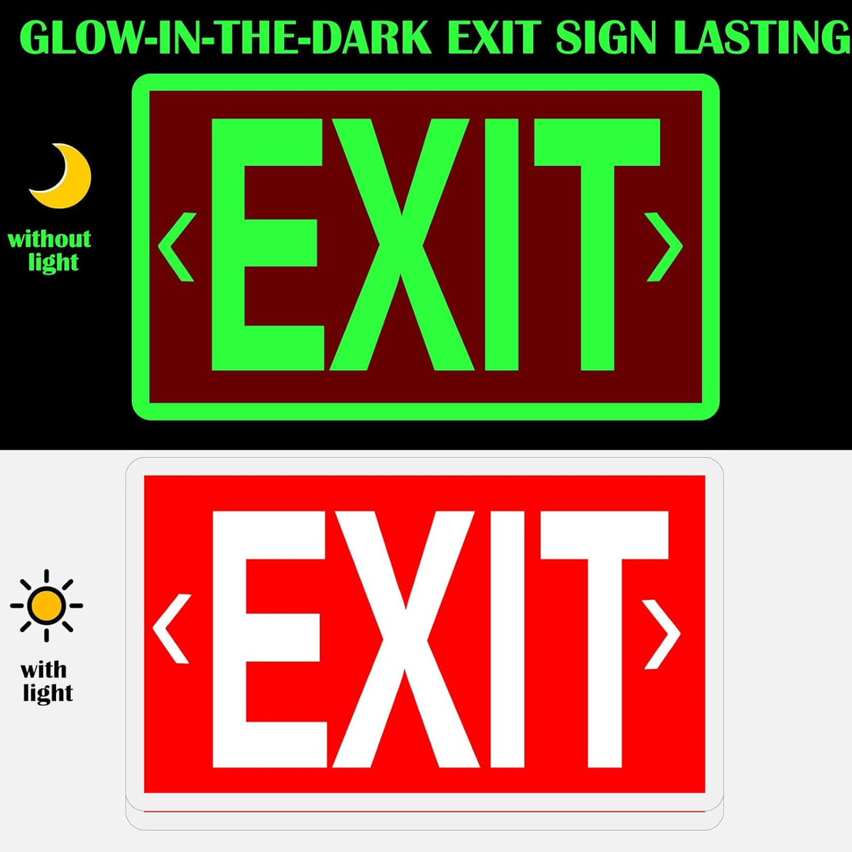 20 Pcs Glow in the Dark Exit Signs for Business 12 x 7 Inch Photoluminescent Signs Stickers for