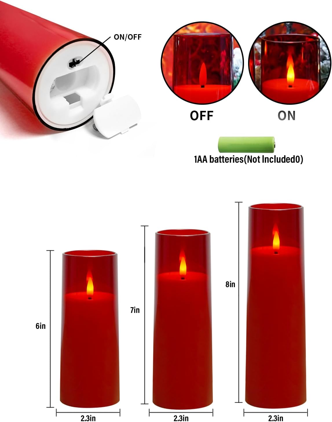 Flickering Flameless Candles Battery Operated with Remote and 2/4/6/8 H Timer Plexiglass Led Pillar