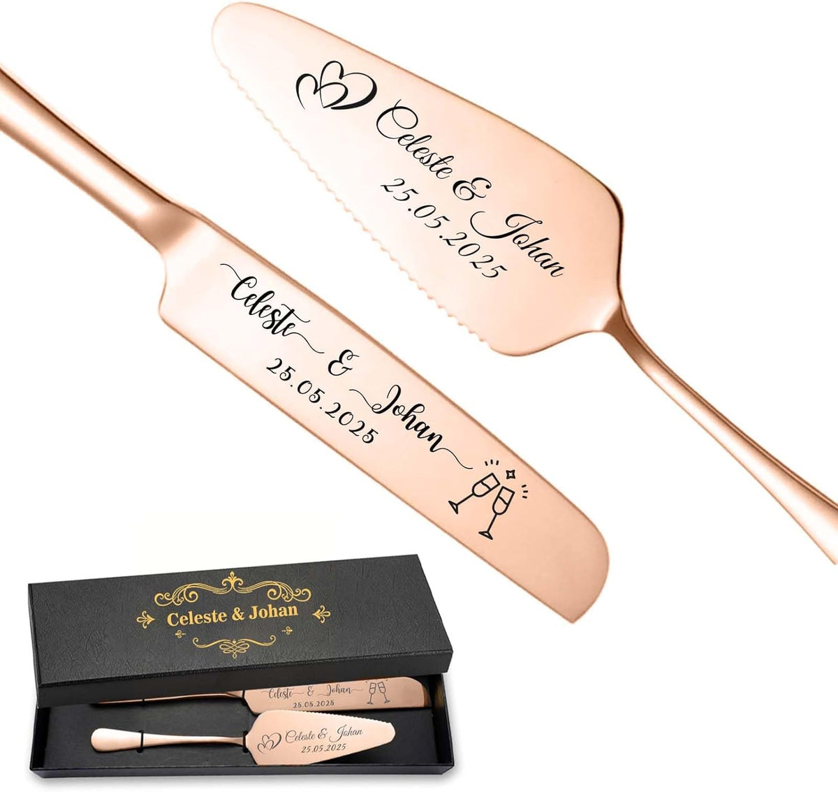 Personalized Wedding Cake Knife and Server Set Stainless Steel Cake Cutter Server Engraved Cake