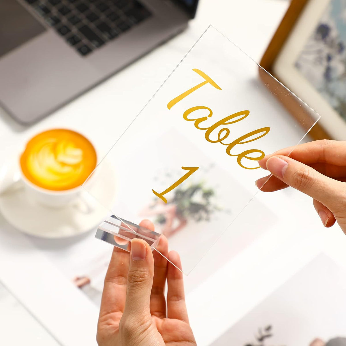 40 Pack Gold Acrylic Wedding Table Numbers 1-40 Clear Stand with Calligraphy Holders - 4 x 6 Inch
