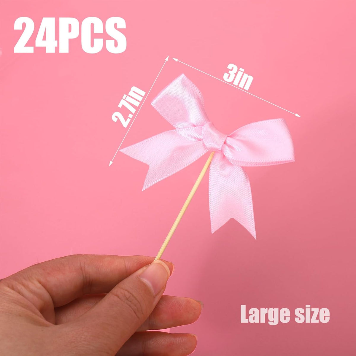 24Pcs Pink Bow Cupcake Toppers - Pink Bow Cake Topper Birthday Decorations, Bowknot Cupcake Picks