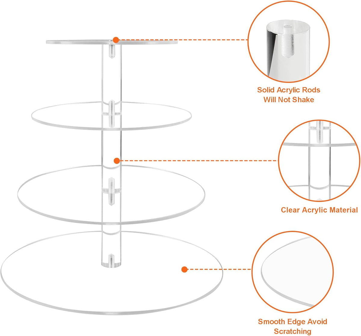 Cupcake Stand, 4 Tier Cupcake Stand for 50 Cupcakes, Round Tiered Cupcake Tower, Clear Acrylic