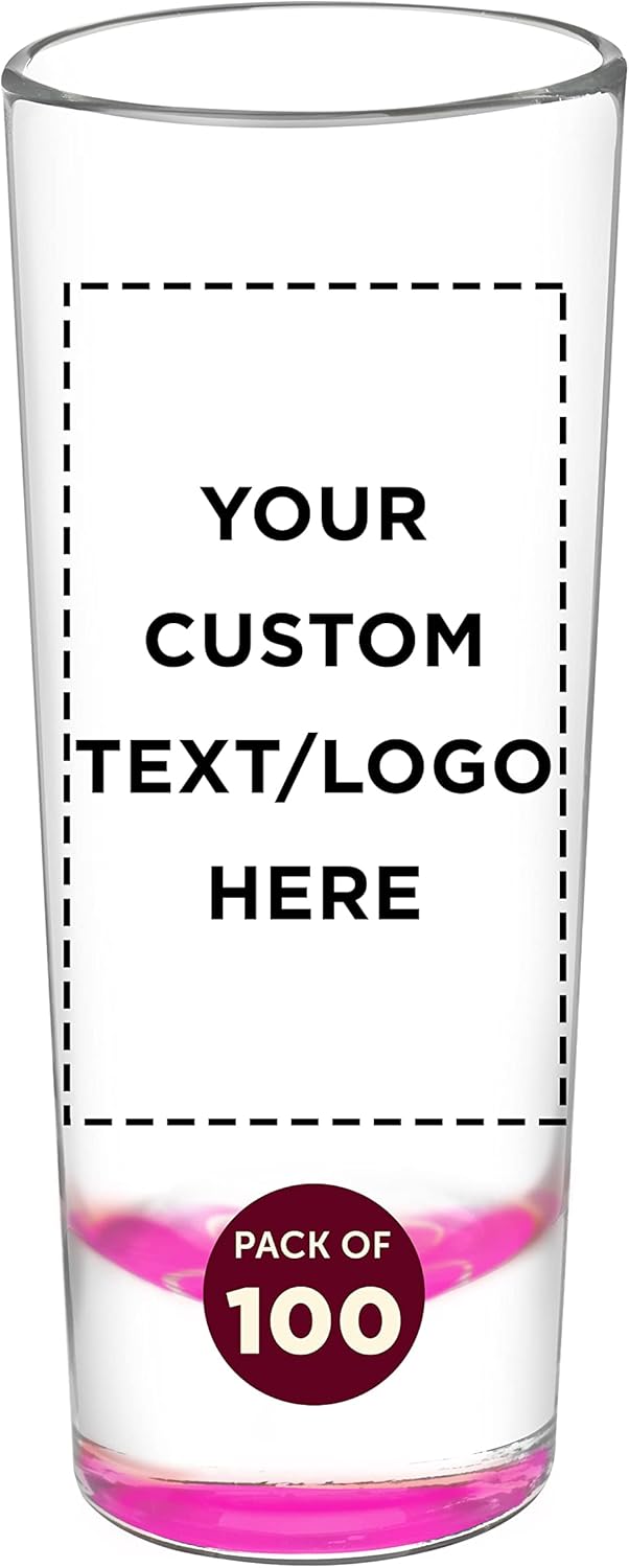 Custom Cordial Shooter Shot Glasses 2 oz. Set of 100, Personalized Bulk Pack - Great for Birthdays