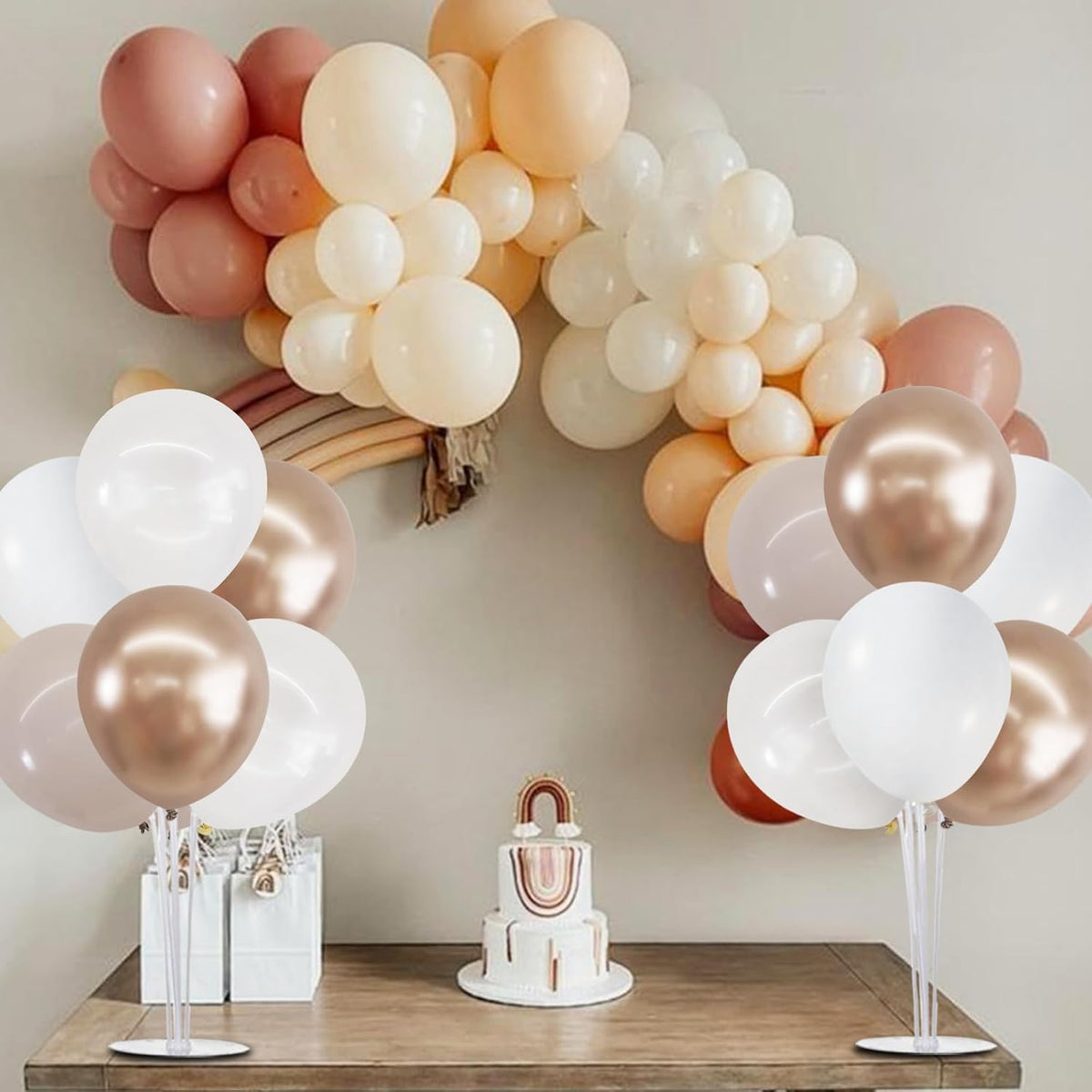 TONIFUL 4 Set Nude White Champagne Gold Balloon Stand Centerpiece Table Decorations for Baby Shower