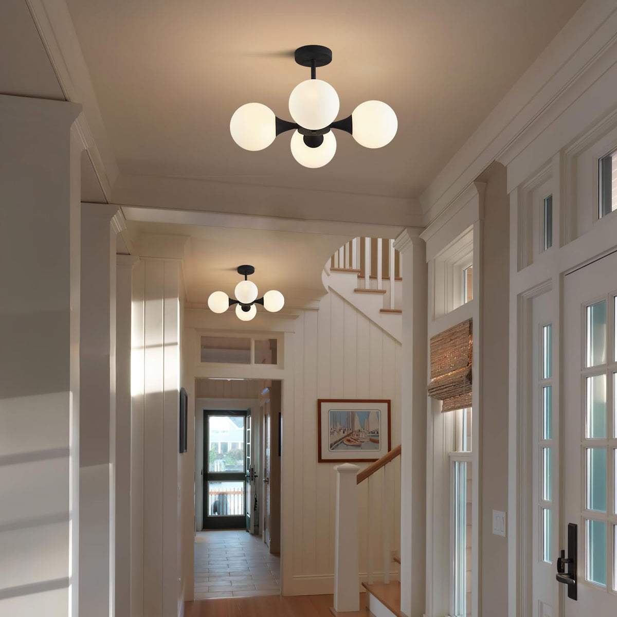 KCO Lighting Mid Century Modern Semi Flush Mount Ceiling Light Fixture Farmhouse Black Globe
