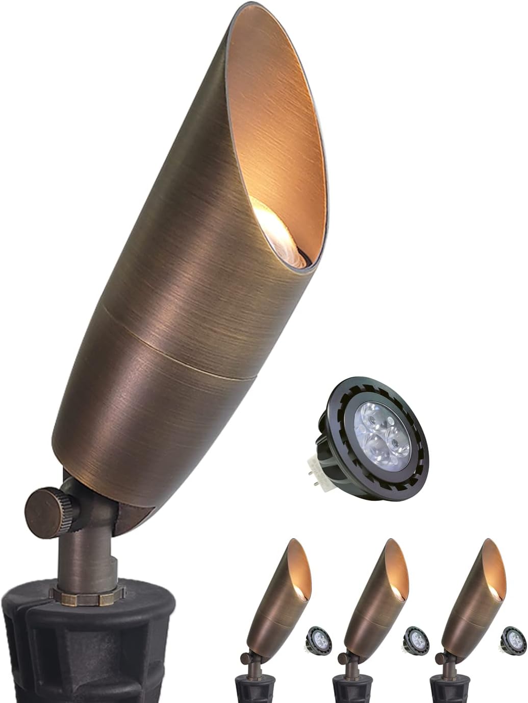 MALORY Solid Brass Landscape Spotlight 4-Pack with Bulb(S06), Low Voltage Front and Backyard