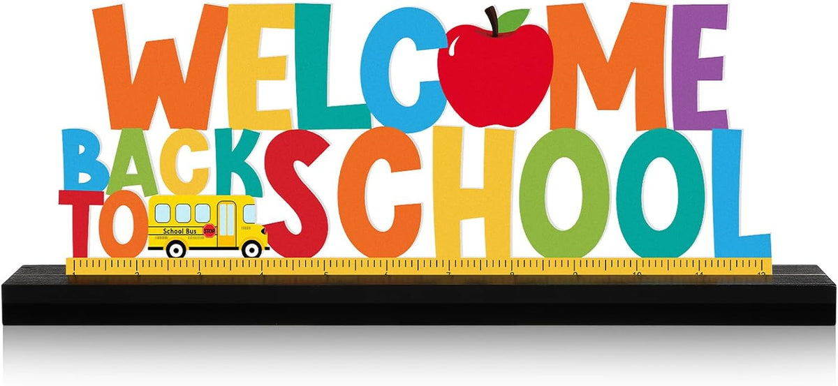 Welcome Back to School Metal Sign First Day of School Table Decor Metal Word Sign with Wooden Base