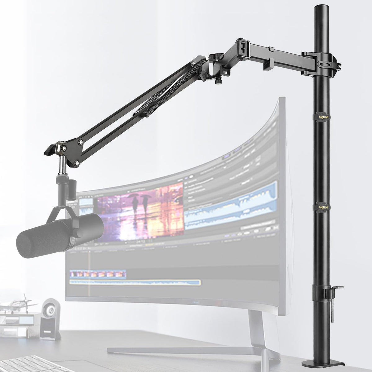 Mic Boom Arm, Adjustable Height Overhead Microphone Stand with Heightened Extension Riser for Shure