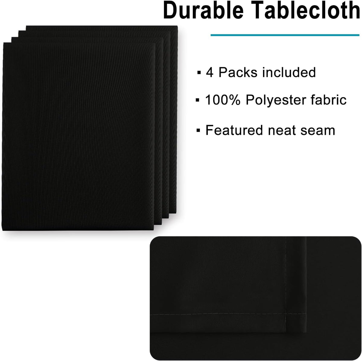 Hiasan 4 Pack Black Tablecloth Rectangle - Waterproof and Wrinklr Resistant Washable Polyester