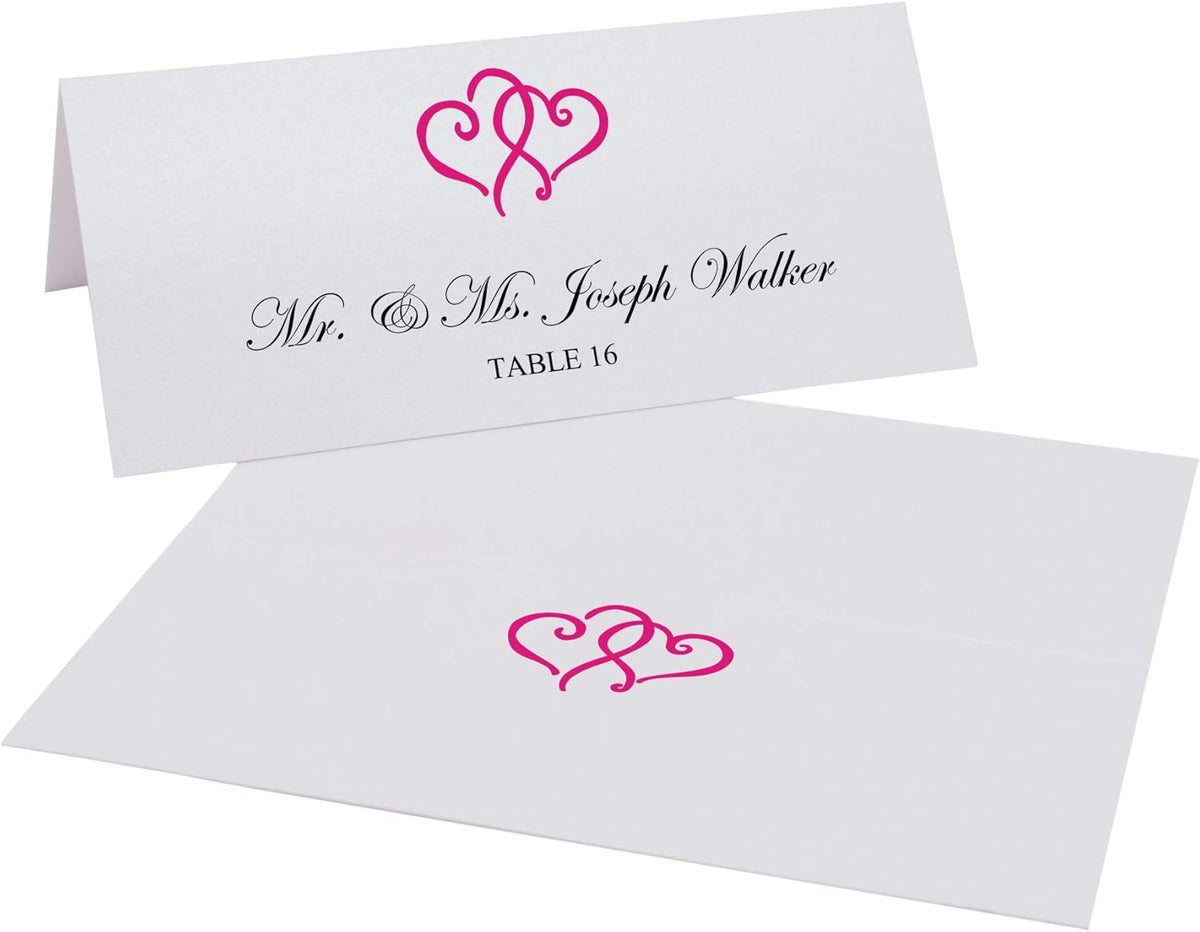 Linked Hearts Place Cards, Fuschia (Choose Color), Set of 25, Pre-cut and Scored - Wedding, Party
