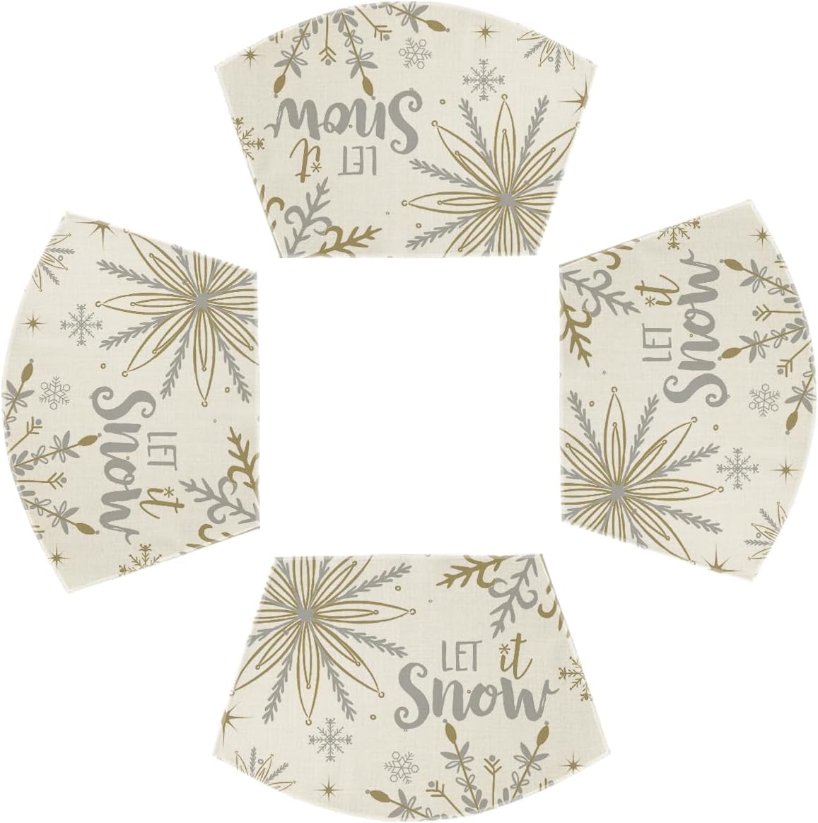 Artoid Mode Christmas Snowflakes Wedge Shape Placemats for Round Table Set of 4, Let it Snow Winter