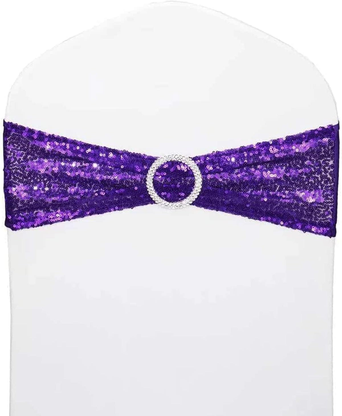 25 Pcs Chair Sashes Sequin Stretch Chair Bands Spandex Polyester Bows for Party Hotel Wedding