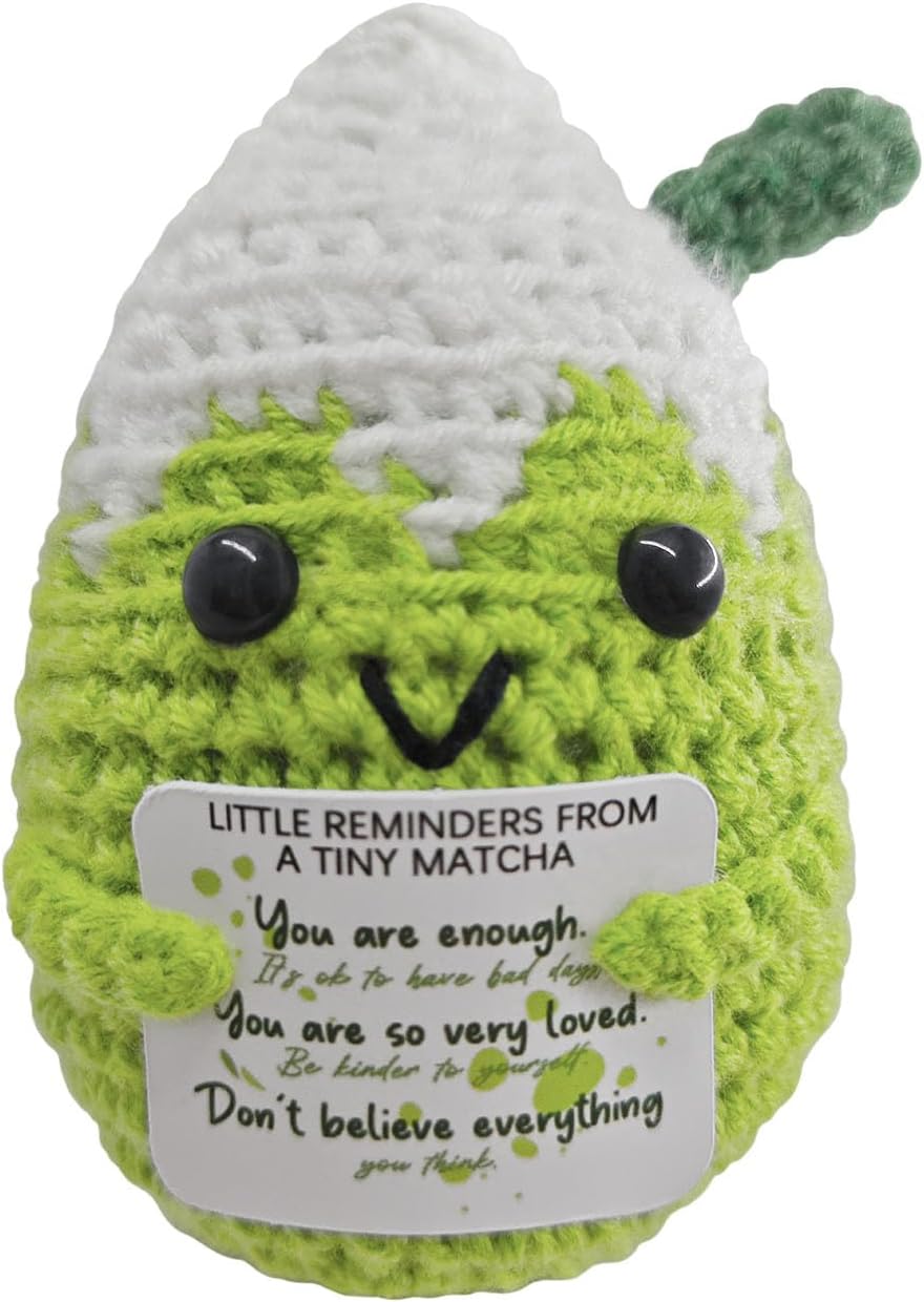 Positive Vibes Crochet Matcha Pal - Uplifting Affirmation Gift for Women,Bestie &
