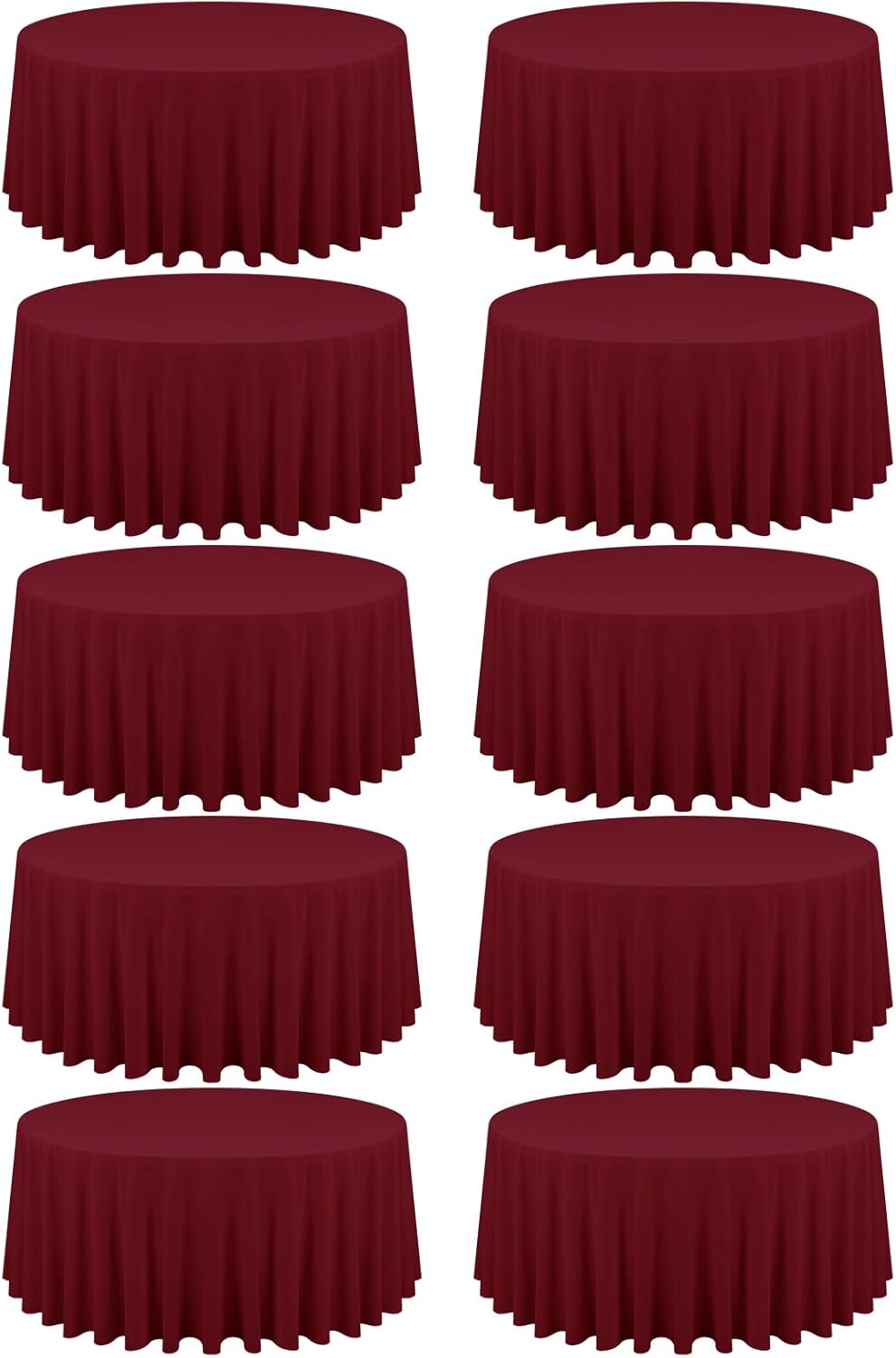 10 Pack Burgundy Round Tablecloths - 90 Inch, Polyester Table Cover, Stain and Wrinkle Resistant