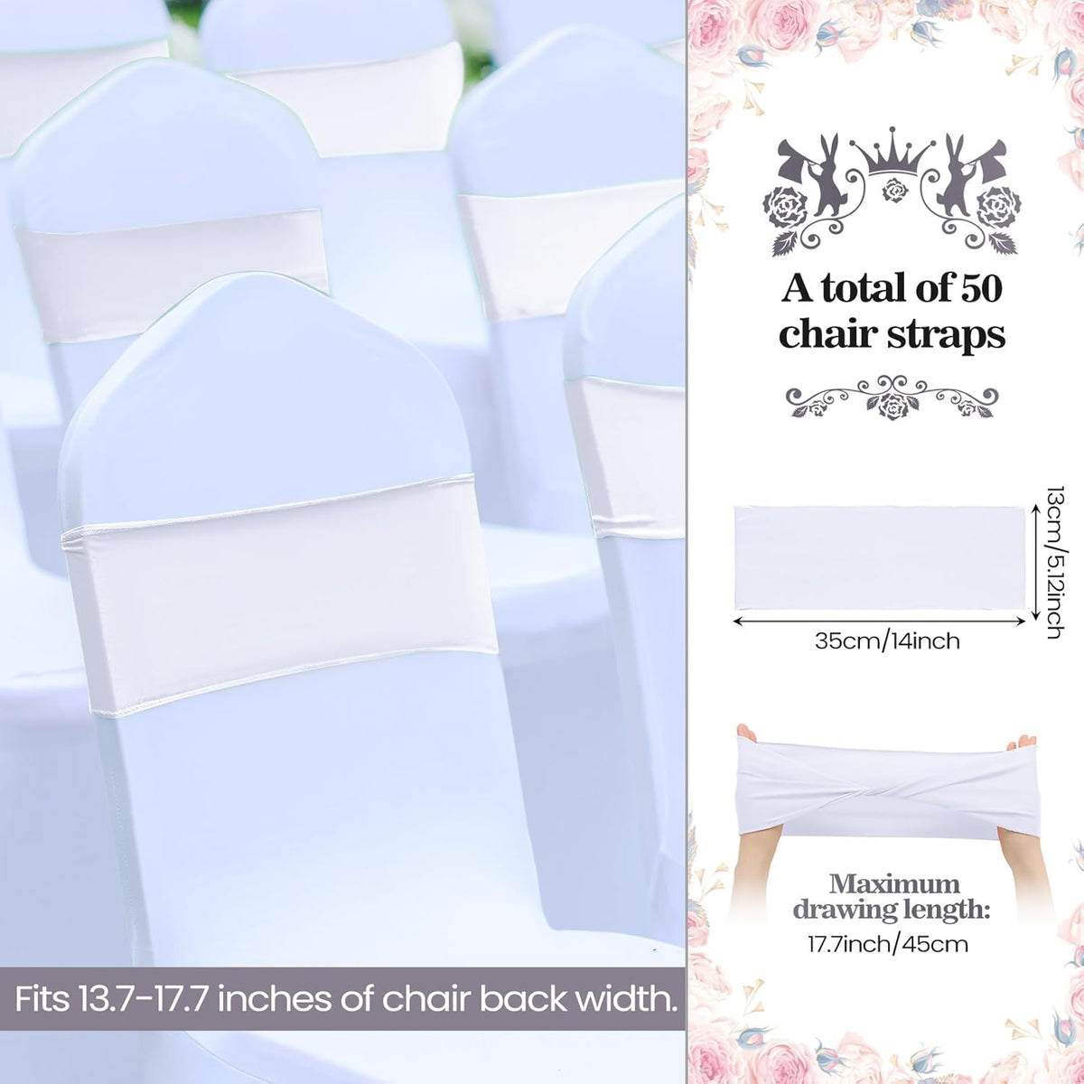 Kinlop 50 Pcs Spandex Chair Sashes Bows Chair Bands Slider Sashes for Covers Elastic Bands Ties