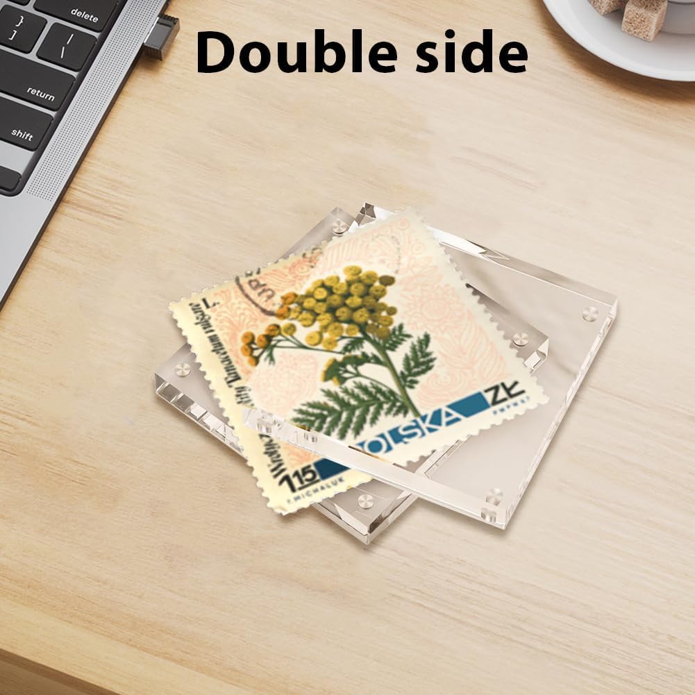 4 Pack Square Acrylic Picture Frames 4x4 Clear Photo Frame Business Card Frame Magnetic Picture