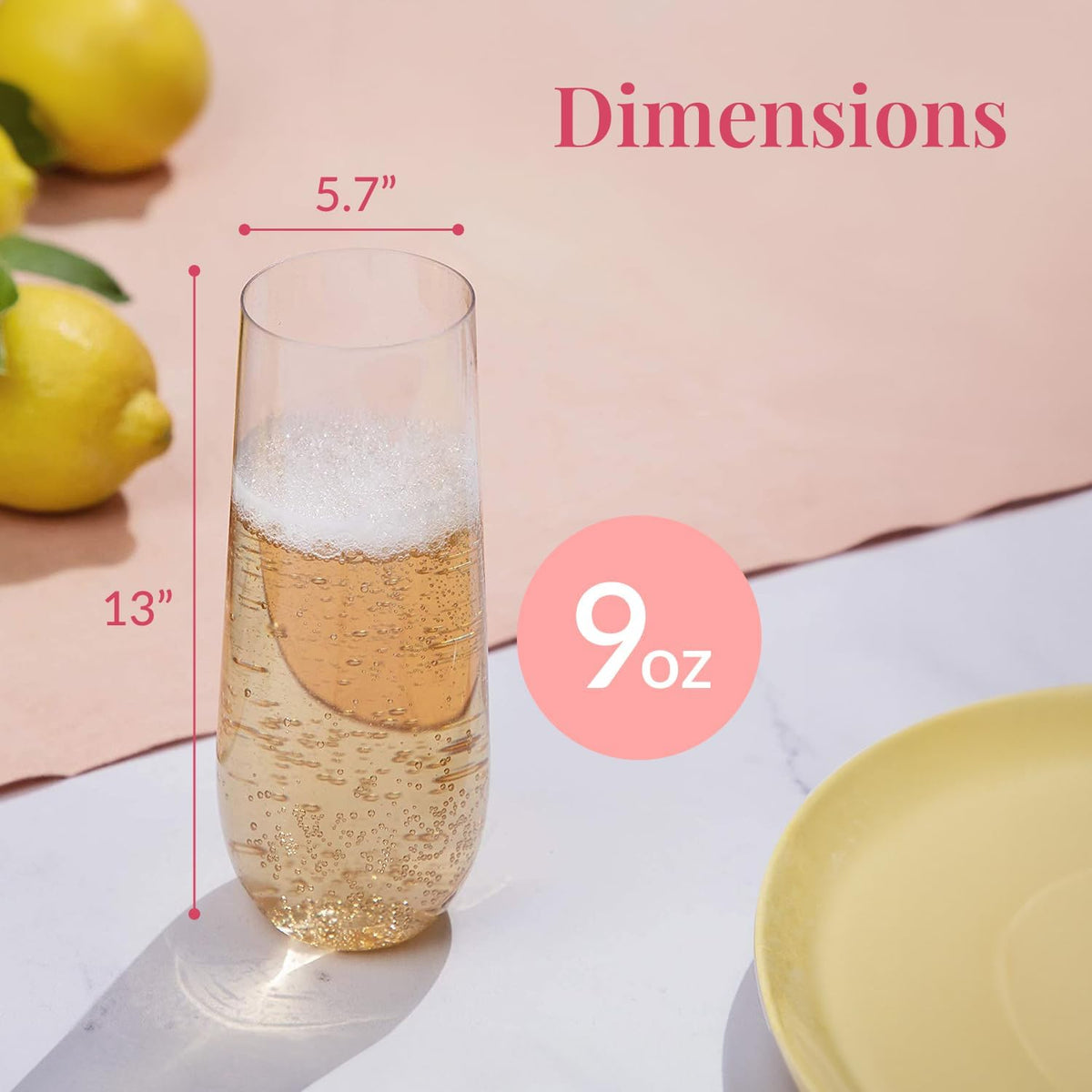 Prestee 48 Pack Plastic Champagne Flutes 9 oz - Stemless Disposable Champagne Flutes for Cocktails