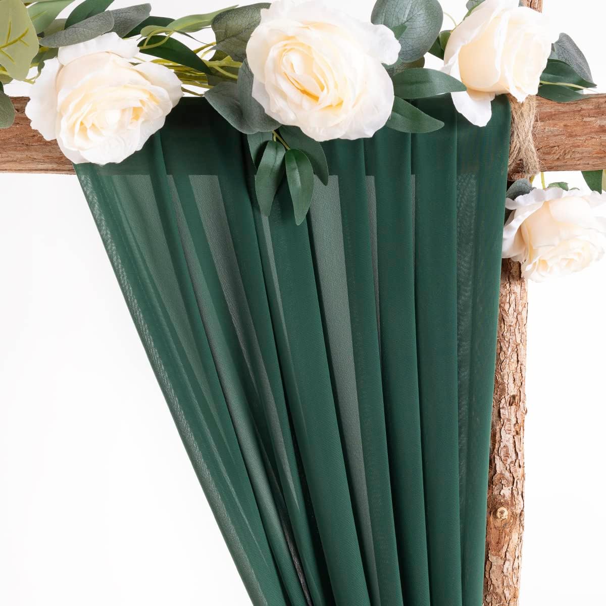 Socomi Wedding Arch Draping Fabric 2 Panels 29" x 19Ft Emerald Green Sheer Chiffon Curtain Drapes 6