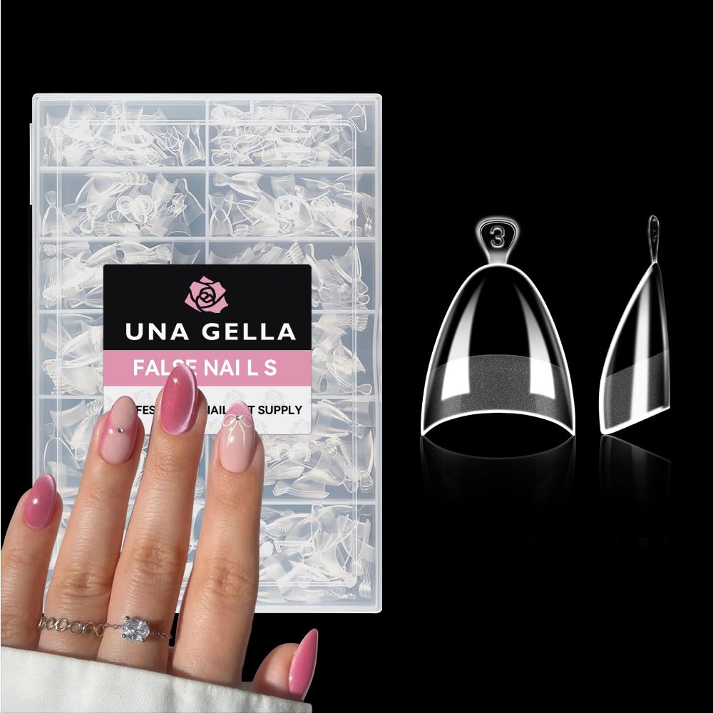 UNA GELLA Almond Shape Nail Tips Short: 504pcs Half Cover Almond Gel Nails Tips Matte Clear Fake