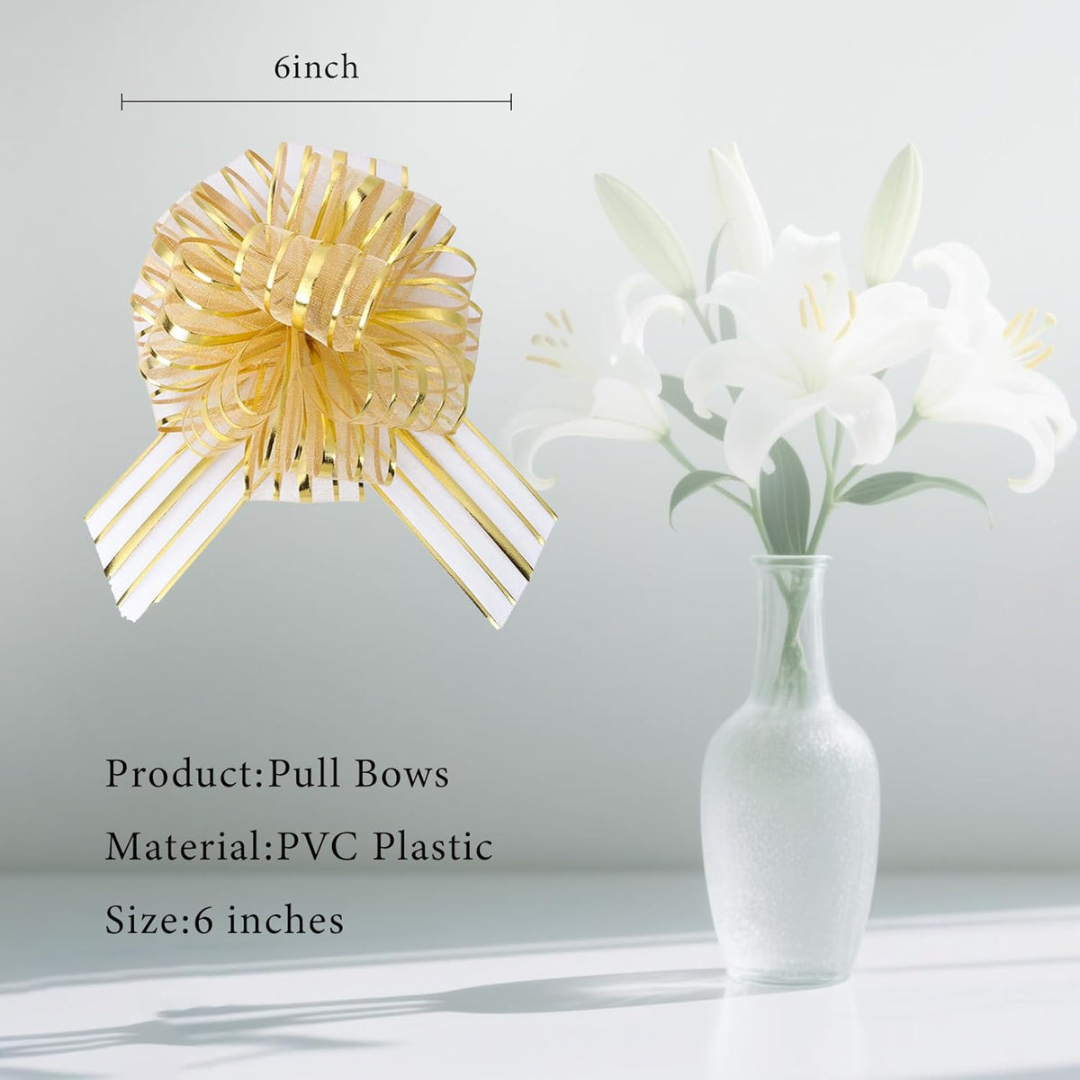 6 Pcs 6 Inch Large Organza Pull Bow Ribbon – Elegant Gift Bows for Wedding Decorations, Christmas